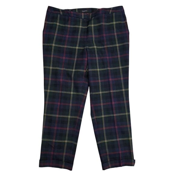 Talbots Hampshire Ankle Pants Womens 16W Navy Green Plaid Cropped Slacks Stretch - Picture 1 of 7